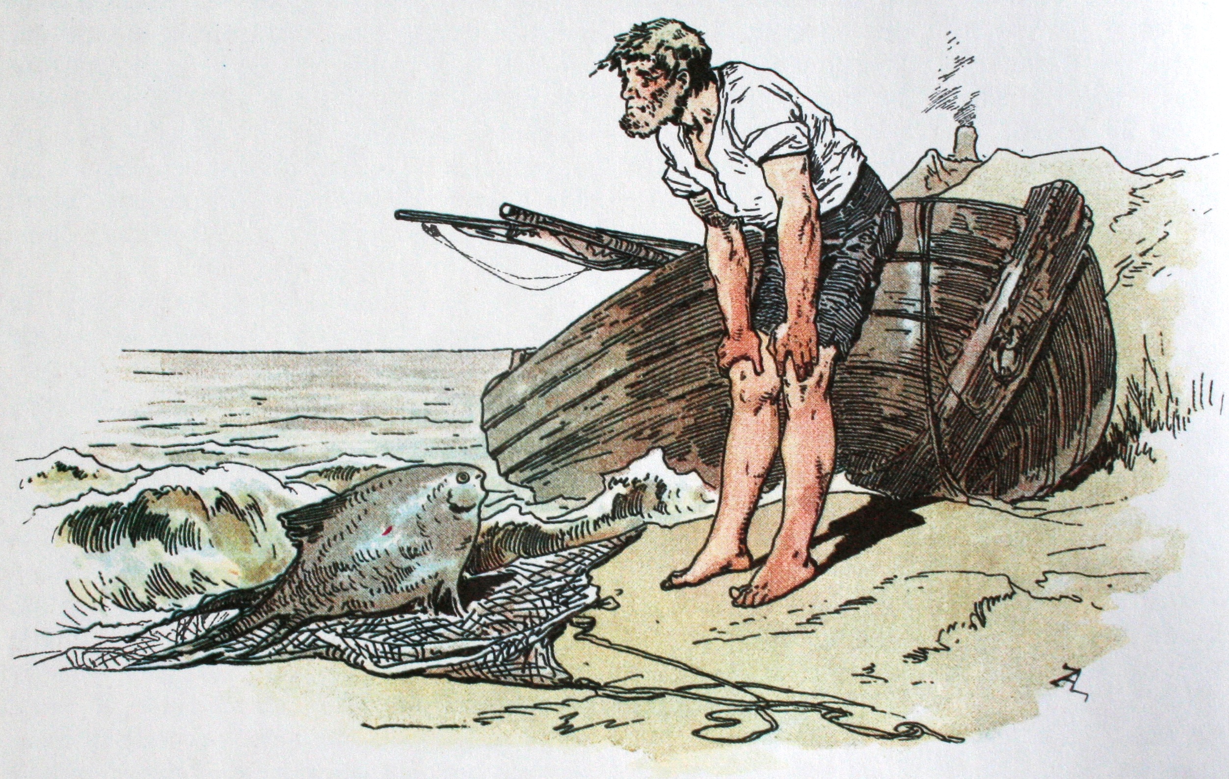 Fisherman and his wife. An illustration to the Grimms'